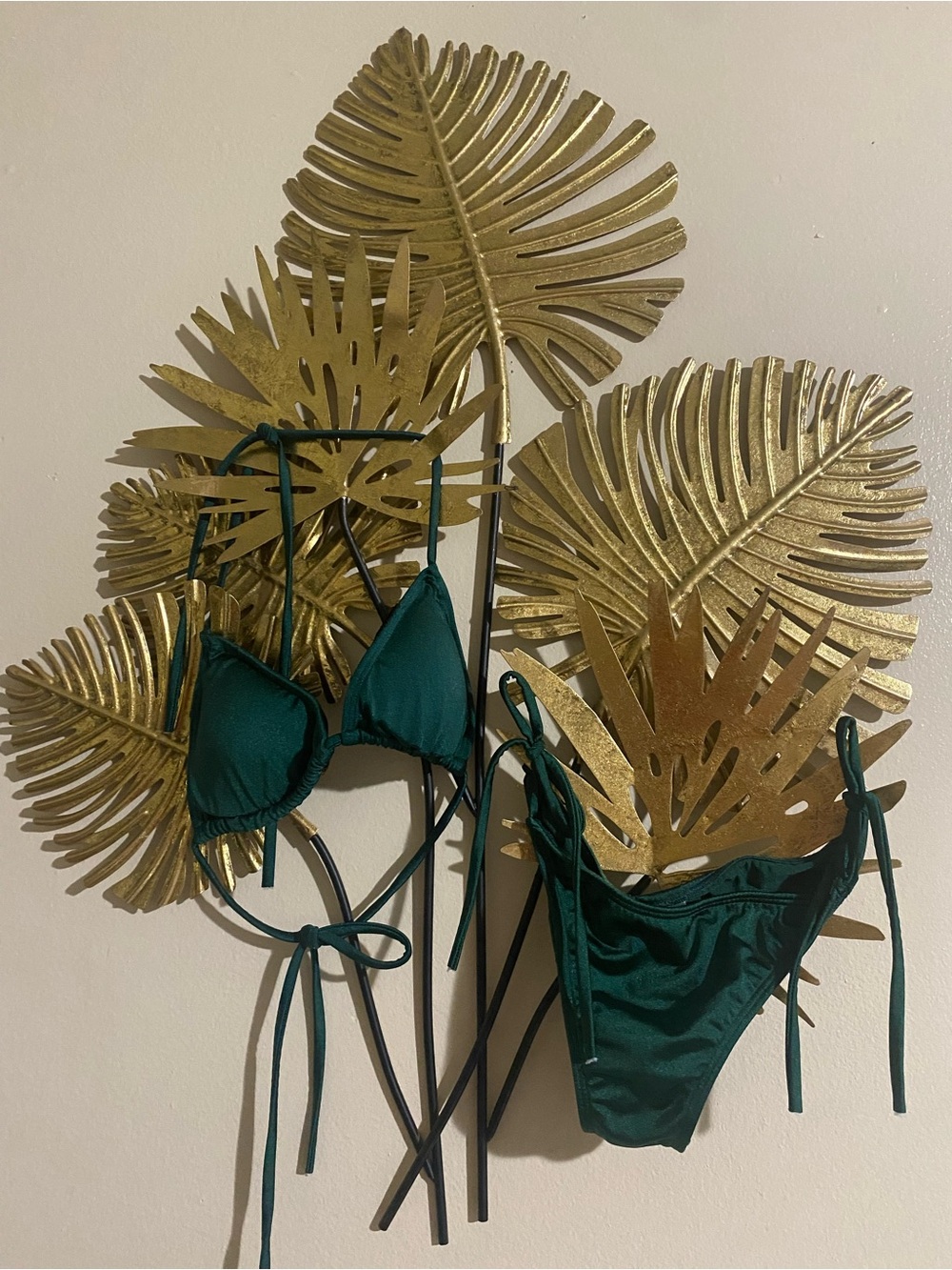 Girls Deep Green Triangle Tie-Side Bikini Set